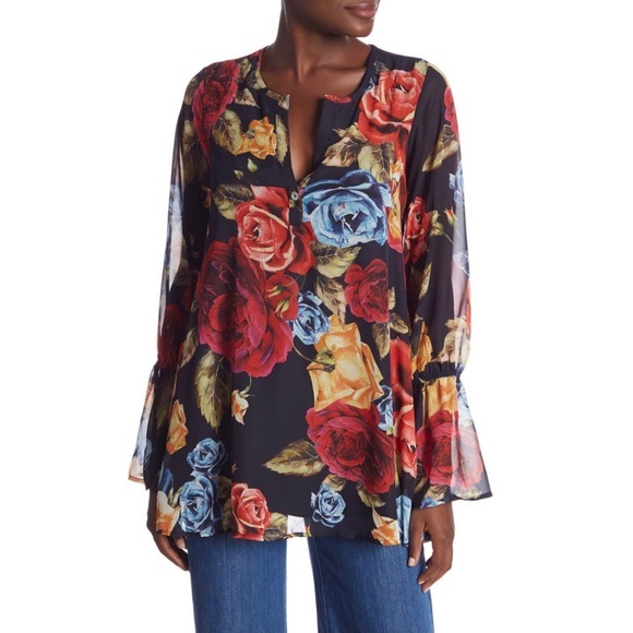 Nwt Show Me Your Mumu Perveen Pirate Black Floral Tunic Xs